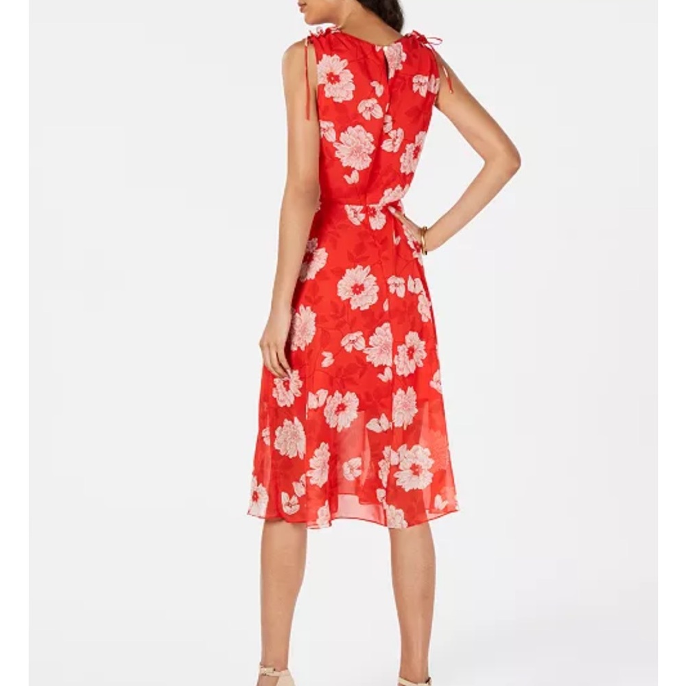 Vince Camuto Floral Red Sleeveless‎ A-Line Midi Dress - Picture 2 of 14